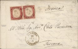 Antichi Stati Italiani - Sardegna - Lettera affrancata con coppia orizzontale del 40 cent (16E)
