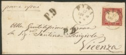Antichi Stati Italiani - Sardegna - Bustina affrancata con 40 cent rosa vermiglio (16F)