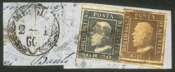 Antichi Stati Italiani - Sicilia - Affrancatura di 21 grana su frammento composta da 1 grano bruno ruggine (3)
