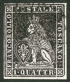 Antichi Stati Italiani - Toscana - 1851 - 1 quattrino nero su azzurro (1a)
