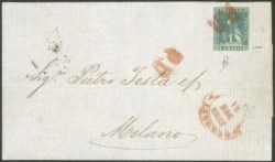 Antichi Stati Italiani - Toscana - 6 crazie azzurro cupo (15b) annullato con PD (rosso)