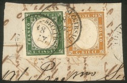 Regno - Vittorio Emanuele II - Frammento con affrancatura mista Sardegna Regno
